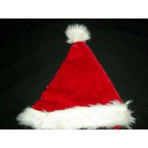 Child's Red Plush Santa Christmas Hat White Faux Fur Trim Costume Stocking Cap